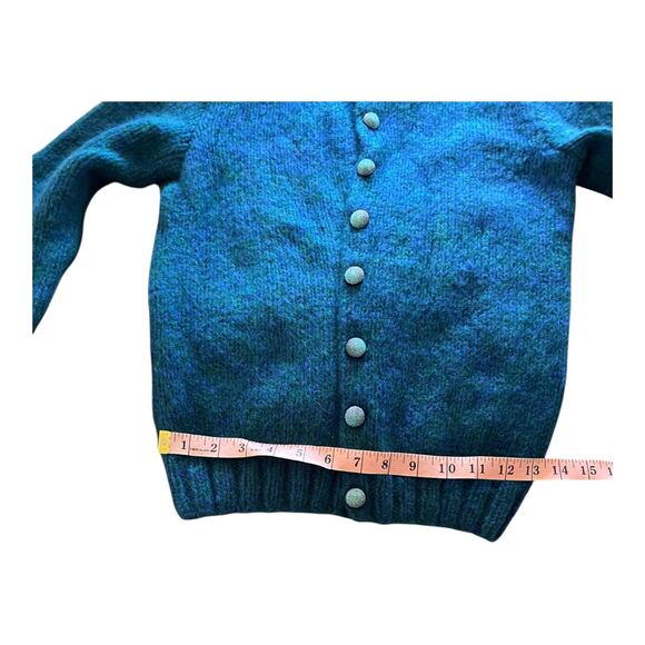 Vintage wool blend teal blue green handknit button up cardigan XS/S - Picture 6 of 9